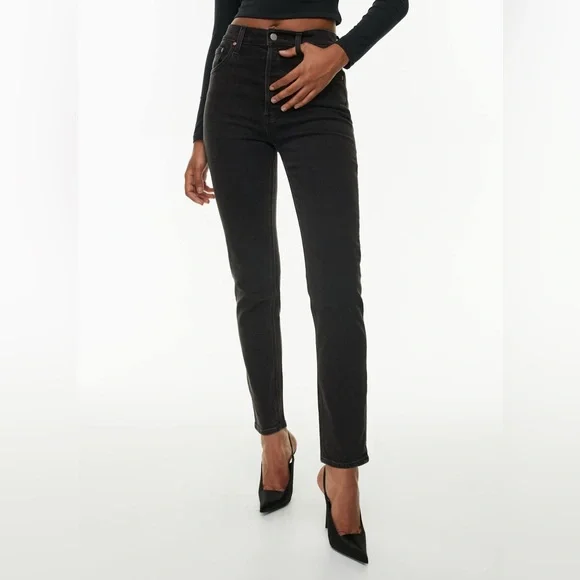 Aritzia Denim Forum The Yoko High Rise Slim Black Straight Jeans Size 25 - Picture 2 of 11